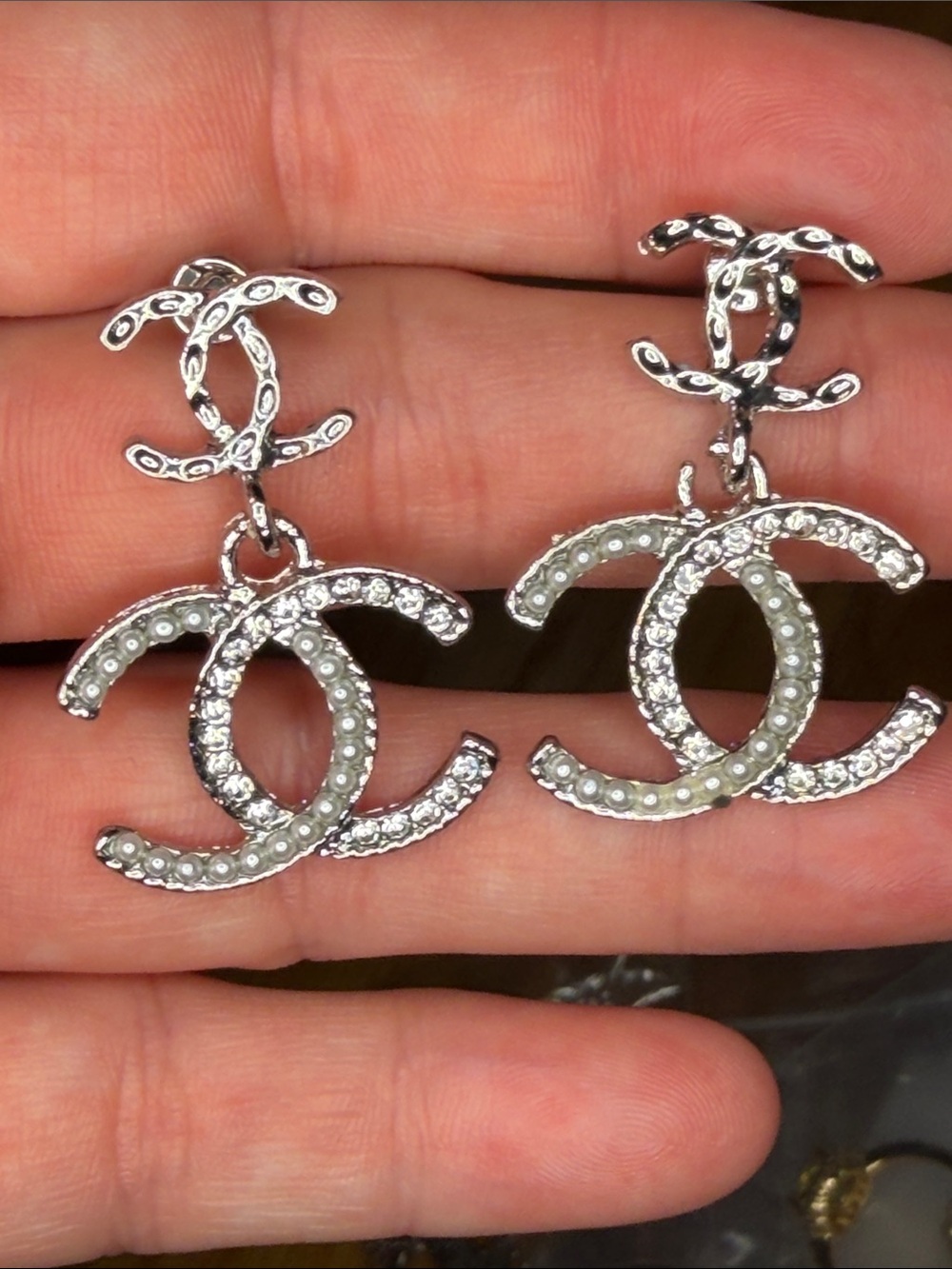 CC Silvertone Crystal and Pearl-Accent Drop Earrings